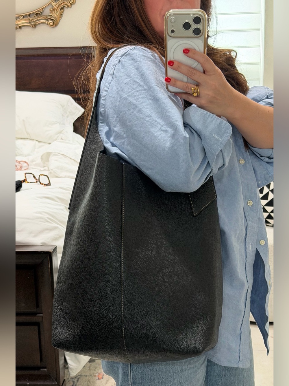 Banana Republic Black Leather Hobo Bag Large Shoulder Tote EUC